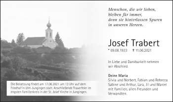 Traueranzeige von Josef Trabert von SÜDWEST PRESSE Ausgabe Ulm/Neu-Ulm