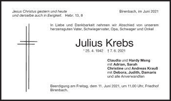 Traueranzeige von Julius Krebs von NWZ Neue Württembergische Zeitung