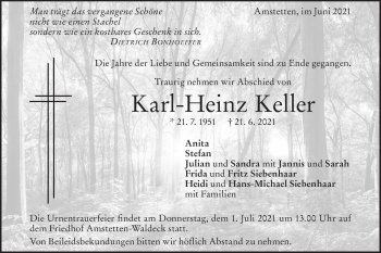 Traueranzeige von Karl-Heinz Keller von Geislinger Zeitung