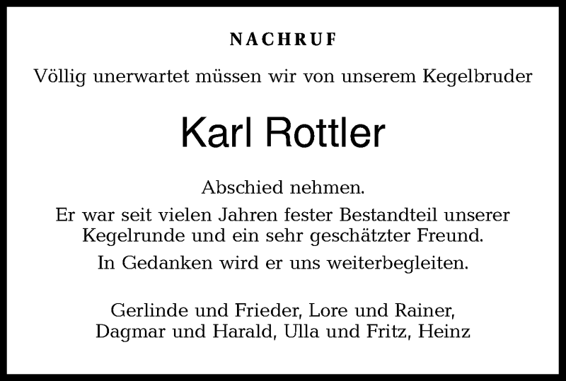 Traueranzeigen von Karl Rottler | Südwest Presse Trauer