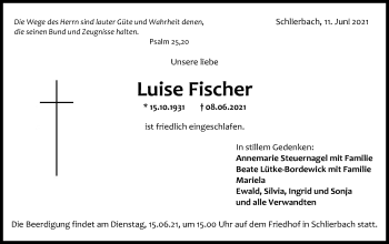 Traueranzeige von Luise Fischer von NWZ Neue Württembergische Zeitung