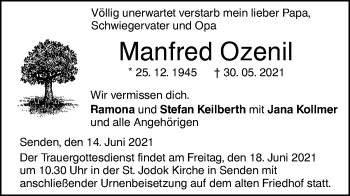 Traueranzeige von Manfred Ozenil von SÜDWEST PRESSE Ausgabe Ulm/Neu-Ulm