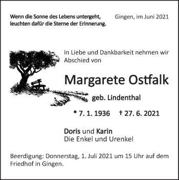 Traueranzeige von Margarete Ostfalk von Geislinger Zeitung