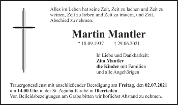 Traueranzeige von Martin Mantler von Illertal Bote