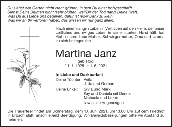 Traueranzeige von Martina Janz von SÜDWEST PRESSE Ausgabe Ulm/Neu-Ulm