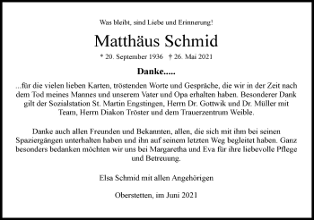 Traueranzeige von Matthäus Schmid von Alb-Bote/Metzinger-Uracher Volksblatt