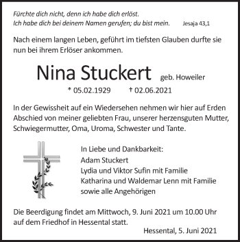 Traueranzeige von Nina Stuckert von Haller Tagblatt