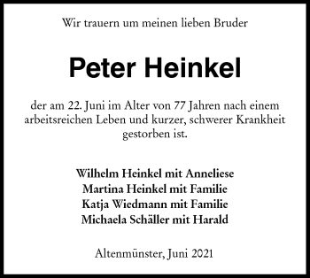 Traueranzeige von Peter Heinkel von Hohenloher Tagblatt