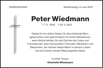 Traueranzeige von Peter Wiedmann von Geislinger Zeitung