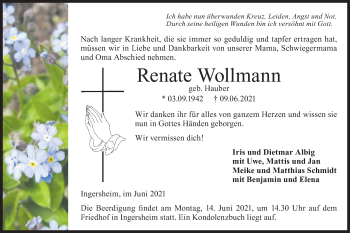 Traueranzeige von Renate Wollmann von Hohenloher Tagblatt