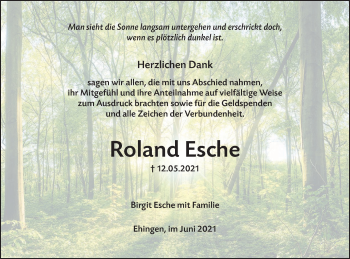 Traueranzeige von Roland Esche von SÜDWEST PRESSE Ausgabe Ulm/Neu-Ulm