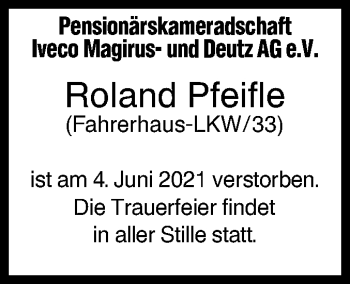 Traueranzeige von Roland Pfeifle von SÜDWEST PRESSE Ausgabe Ulm/Neu-Ulm