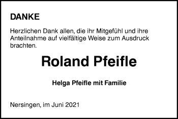 Traueranzeige von Roland Pfeifle von SÜDWEST PRESSE Ausgabe Ulm/Neu-Ulm