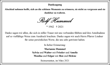 Traueranzeige von Rolf Hummel von SÜDWEST PRESSE Ausgabe Ulm/Neu-Ulm