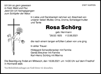 Traueranzeige von Rosa Schörg von Hohenloher Tagblatt