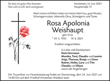 Traueranzeige von Rosa Apolonia Weishaupt von Geislinger Zeitung