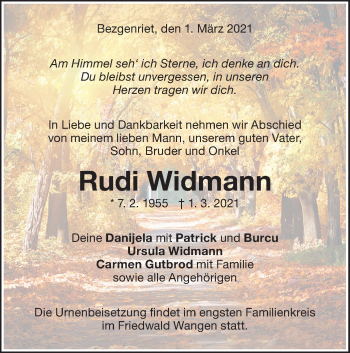 Traueranzeige von Rudi Widmann von NWZ Neue Württembergische Zeitung