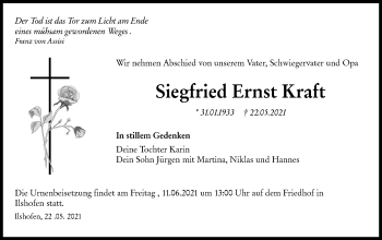 Traueranzeige von Siegfried Ernst Kraft von Haller Tagblatt