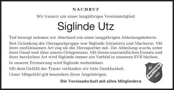 Traueranzeige von Siglinde Utz von Hohenloher Tagblatt