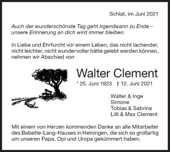 Traueranzeige von Walter Clement von NWZ Neue Württembergische Zeitung