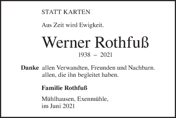 Traueranzeige von Werner Rothfuß von Geislinger Zeitung