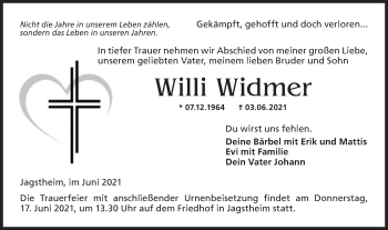 Traueranzeige von Willi Widmer von Hohenloher Tagblatt