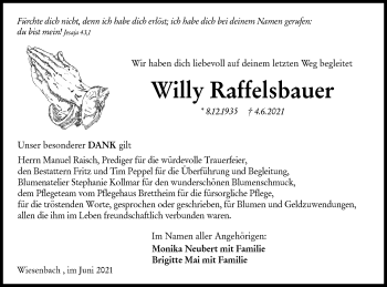 Traueranzeige von Willy Raffelsbauer von Hohenloher Tagblatt