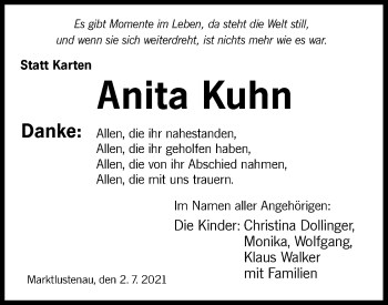 Traueranzeige von Anita Kuhn von Hohenloher Tagblatt