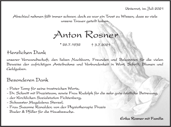 Traueranzeige von Anton Rosner von Rundschau Gaildorf