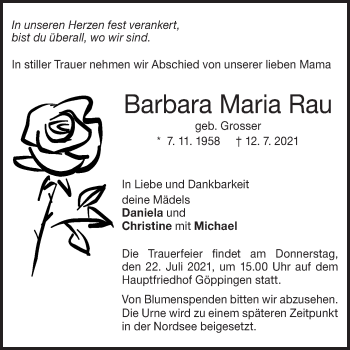 Traueranzeige von Barbara Maria Rau von NWZ Neue Württembergische Zeitung