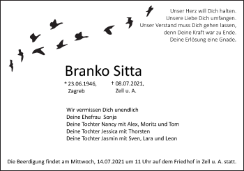 Traueranzeige von Branko Sitta von NWZ Neue Württembergische Zeitung