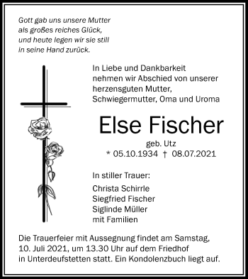 Traueranzeige von Else Fischer von Hohenloher Tagblatt