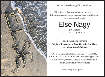 Traueranzeige von Else Nagy von Hohenloher Tagblatt