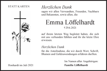 Traueranzeige von Emma Löffelhardt von Hohenloher Tagblatt