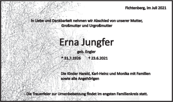 Traueranzeige von Erna Jungfer von Rundschau Gaildorf