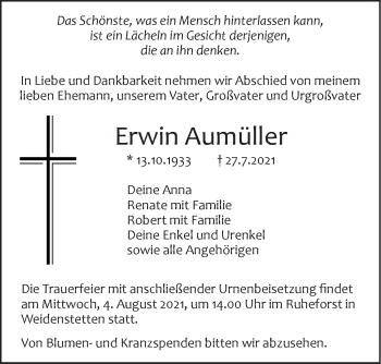 Traueranzeige von Erwin Aumüller von SÜDWEST PRESSE Ausgabe Ulm/Neu-Ulm