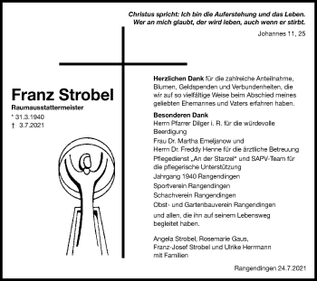 Traueranzeige von Franz Strobel von Metzinger-Uracher Volksblatt