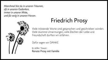 Traueranzeige von Friedrich Prosy von Hohenloher Tagblatt