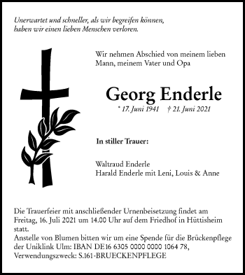 Traueranzeige von Georg Enderle von SÜDWEST PRESSE Ausgabe Ulm/Neu-Ulm