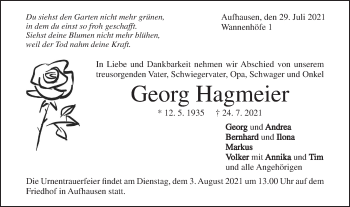 Traueranzeige von Georg Hagmeier von Geislinger Zeitung