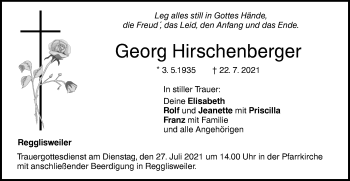 Traueranzeige von Georg Hirschenberger von Illertal Bote