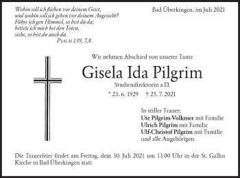 Traueranzeige von Gisela Ida Pilgrim von Geislinger Zeitung