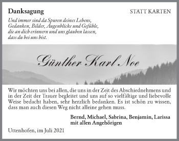 Traueranzeige von Günther Karl Noe von Haller Tagblatt