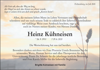 Traueranzeige von Heinz Kühneisen von Rundschau Gaildorf