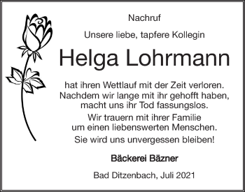 Traueranzeige von Helga Lohrmann von Geislinger Zeitung