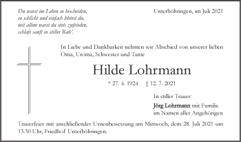 Traueranzeige von Hilde Lohrmann von Geislinger Zeitung