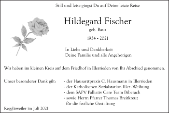 Traueranzeige von Hildegard Fischer von Illertal Bote