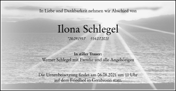 Traueranzeige von Ilona Schlegel von Hohenloher Tagblatt