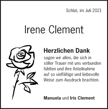 Traueranzeige von Irene Clement von NWZ Neue Württembergische Zeitung