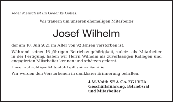 Traueranzeige von Josef Wilhelm von Hohenloher Tagblatt